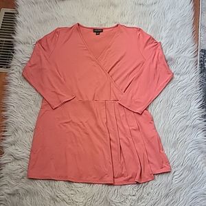 J jill wearever collection womens salmon pink v neck flowy long sleeve shirt